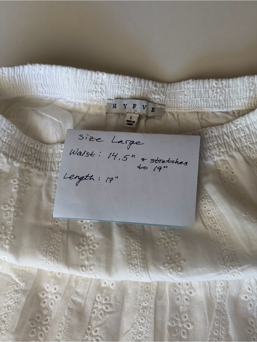 HYFVE Tiered Eyelet White Mini Skirt, NWOT, Size Large. 100% Cotton - Picture 11 of 11